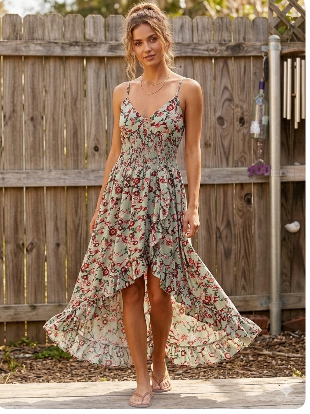 👗Vine and Valley Floral Ruffle Maxi Dress in Sage Green